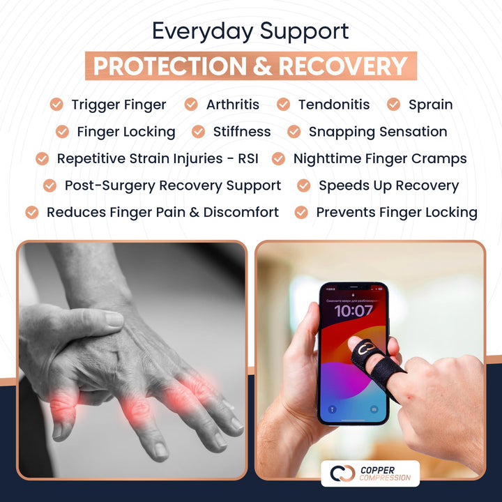 Copper Compression Finger Splints, Trigger Finger Brace for Arthritis, Tendonitis, Finger Locking, Sprains, and Pain Relief – Adjustable Copper Infused Splint with Comfortable Breathable Support – 2 Pack