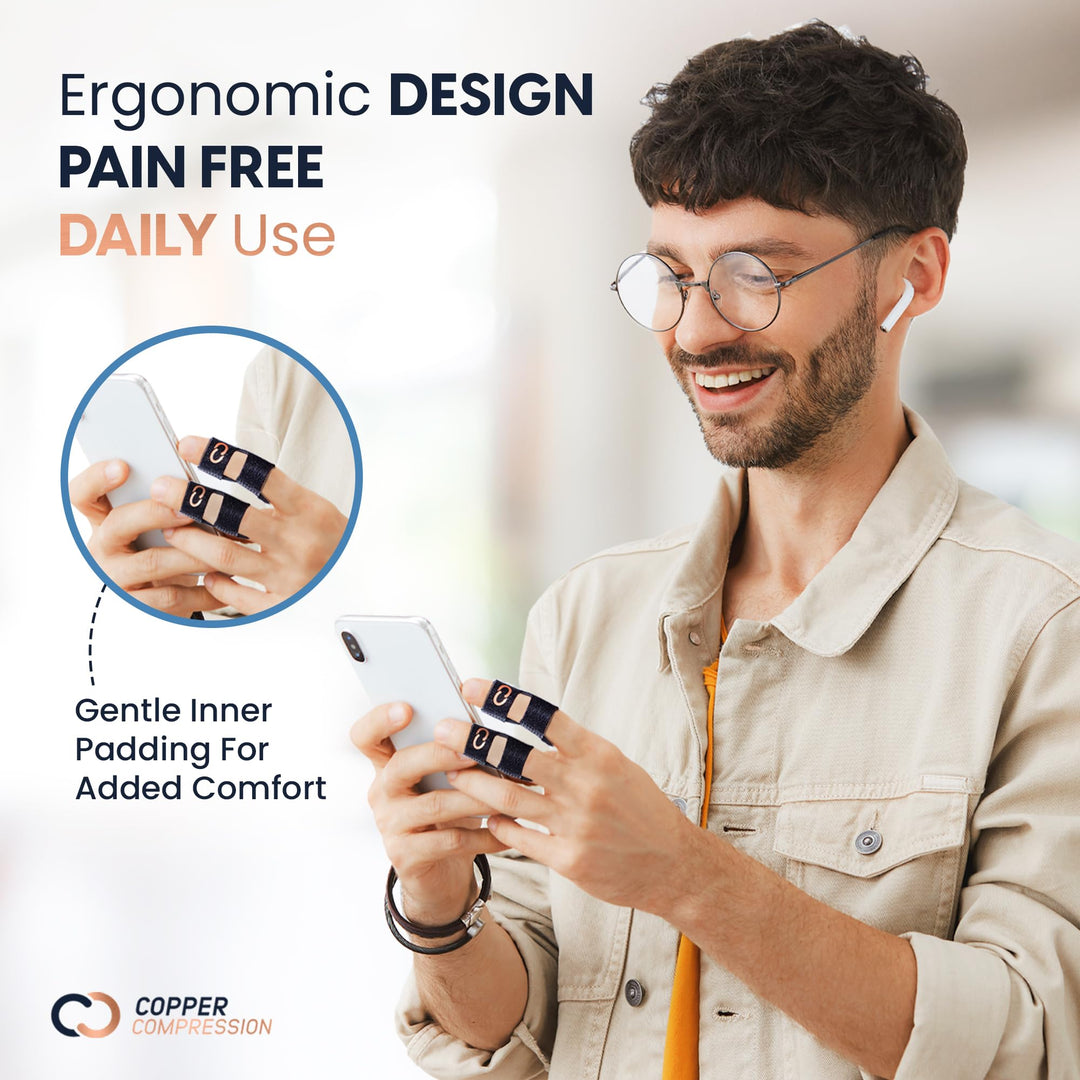 Copper Compression Finger Splints, Trigger Finger Brace for Arthritis, Tendonitis, Finger Locking, Sprains, and Pain Relief – Adjustable Copper Infused Splint with Comfortable Breathable Support – 2 Pack