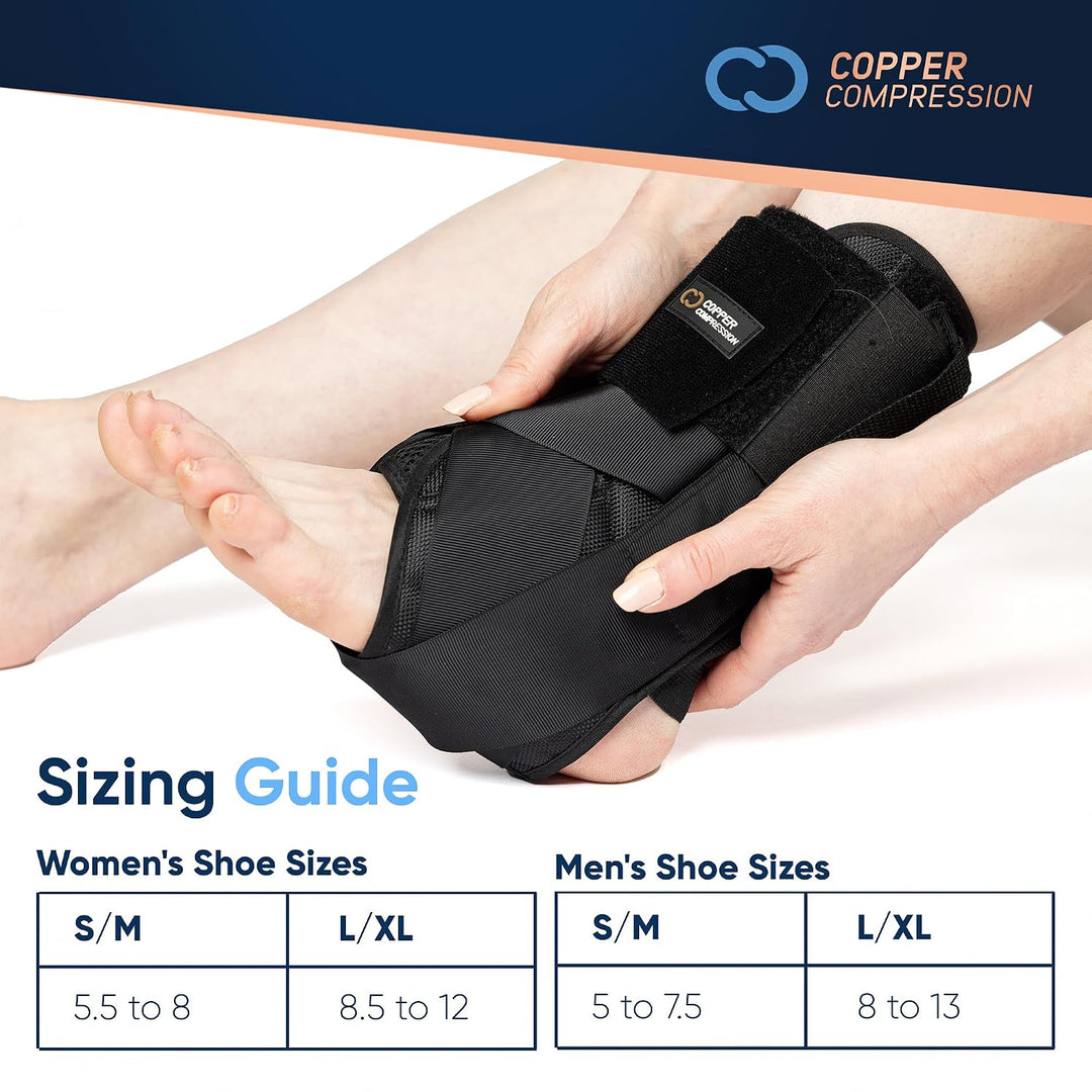 Copper Compression Ankle Brace - Adjustable Lace Up Support - Adjustable Straps for Sprains, Swelling, Injury & Sports – Breathable Neoprene Sleeve with Copper Infused Fabric for Men & Women - S/M