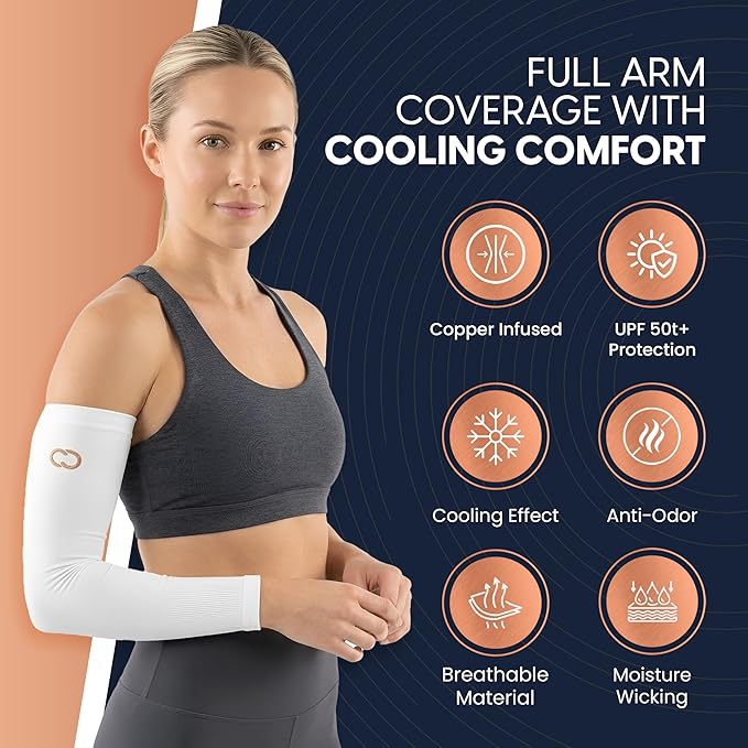 Copper Compression Full Arm Sun Sleeves for Men and Women – UPF 50+ UV Protection