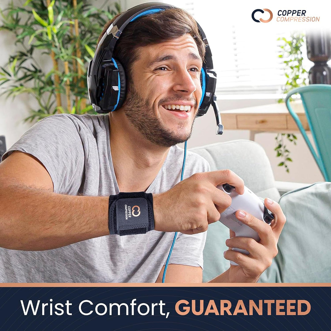 Copper Compression Wrist Wraps – Adjustable Copper Infused Wrist Support for Weightlifting, Workouts, Injury Recovery, Carpal Tunnel, Tendonitis, and Pain Relief – Breathable and Comfortable Straps