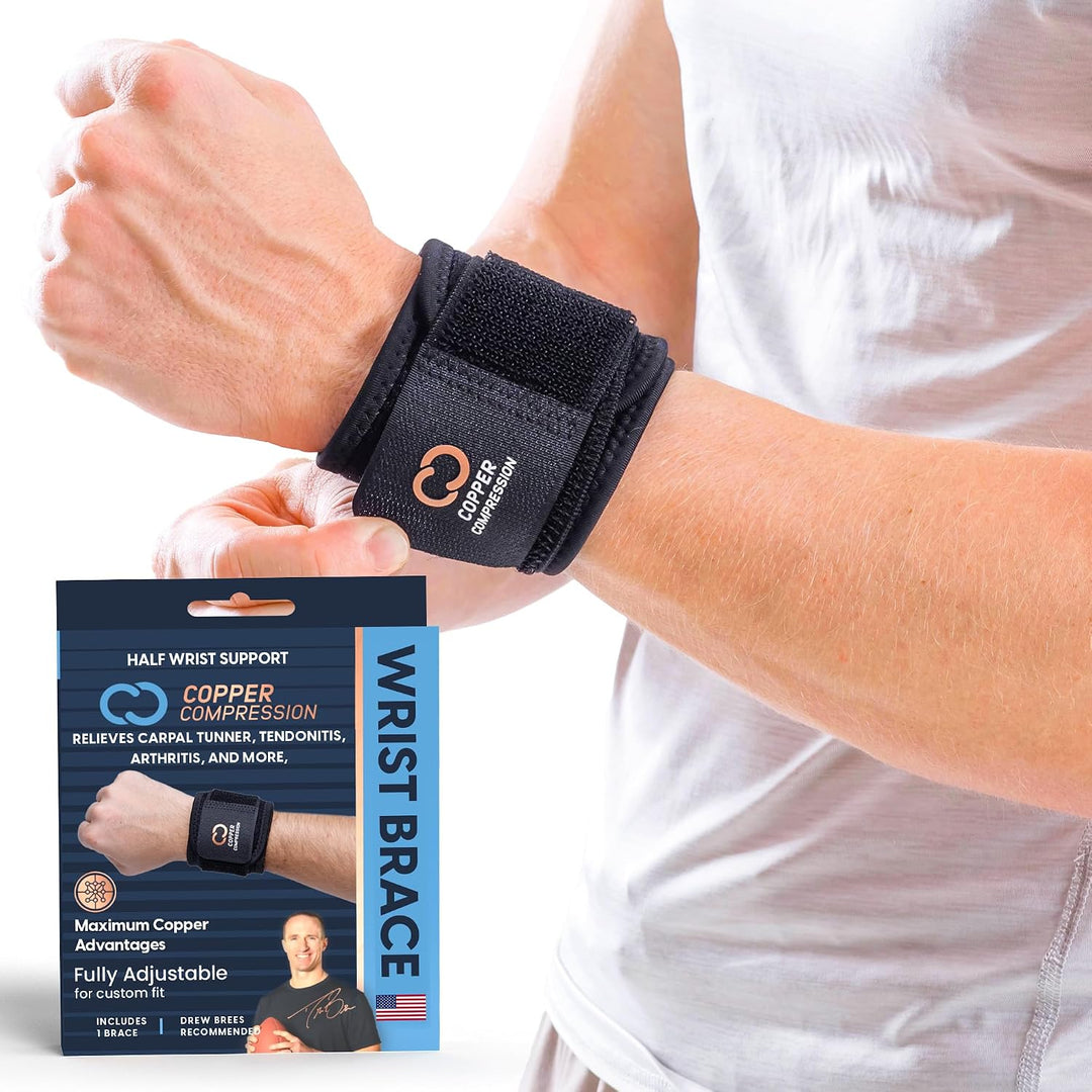 Copper Compression Wrist Wraps – Adjustable Copper Infused Wrist Support for Weightlifting, Workouts, Injury Recovery, Carpal Tunnel, Tendonitis, and Pain Relief – Breathable and Comfortable Straps