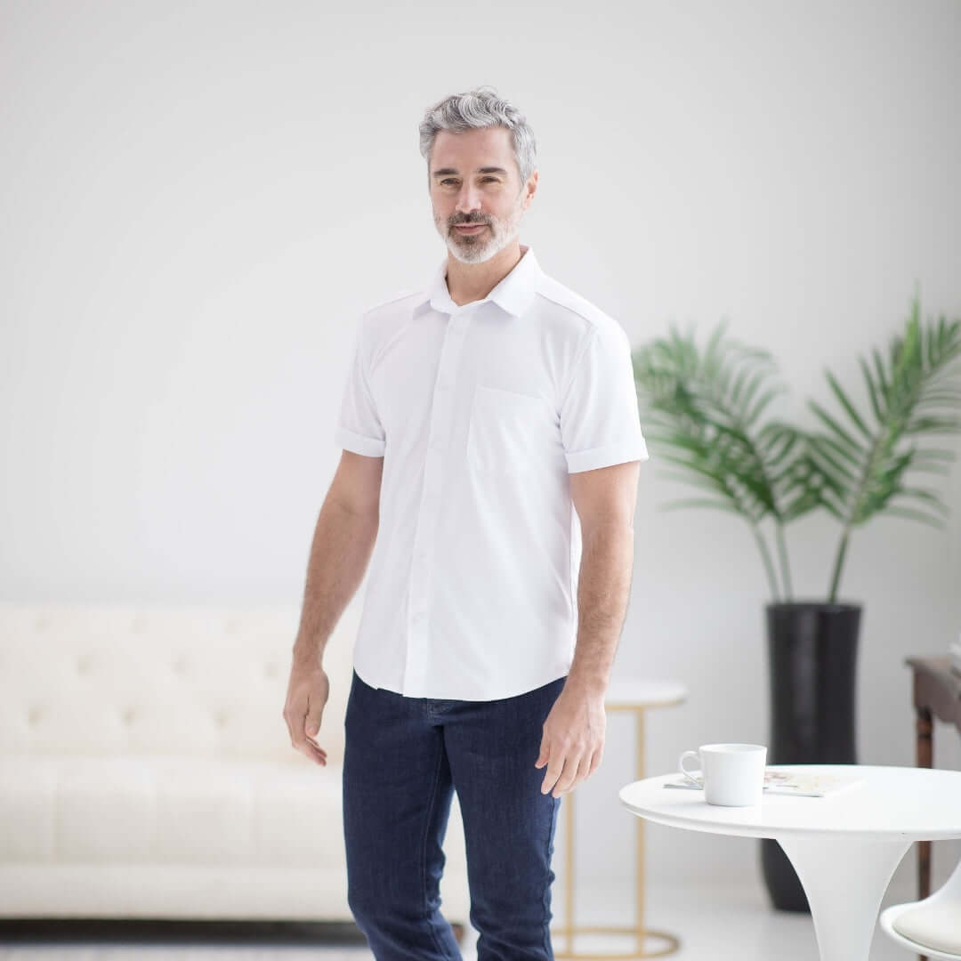 Adaptive Cooling Magnetic Front Short Sleeve Shirt in White