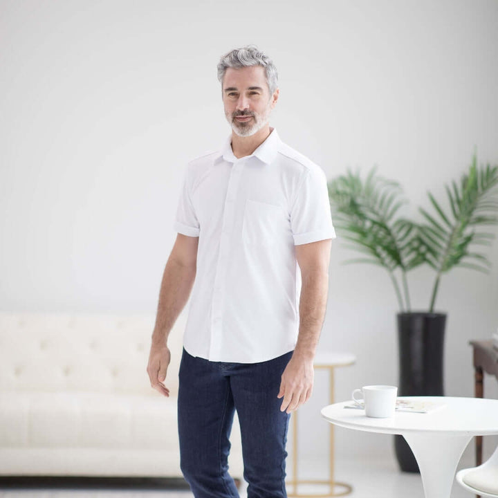Adaptive Cooling Magnetic Front Short Sleeve Shirt in White
