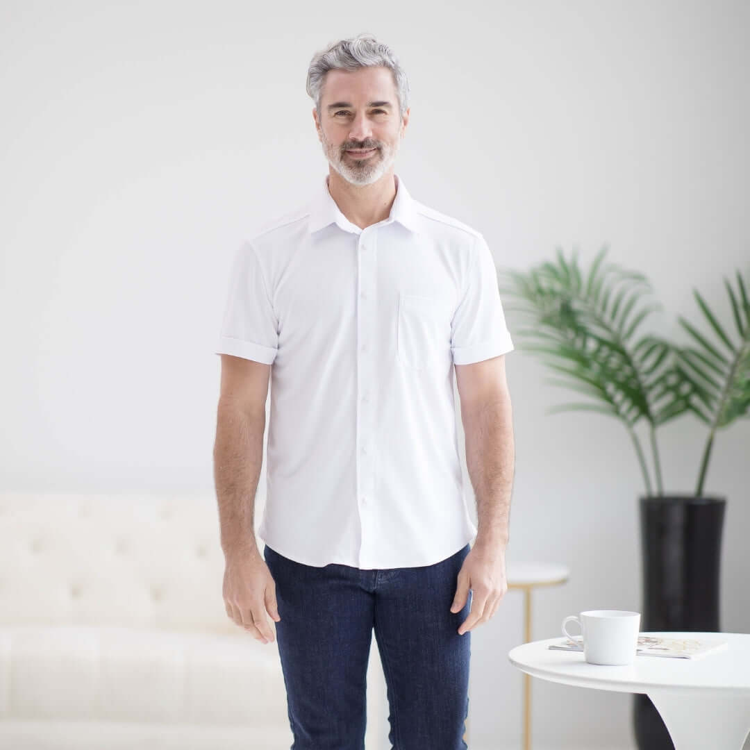 Adaptive Cooling Magnetic Front Short Sleeve Shirt in White