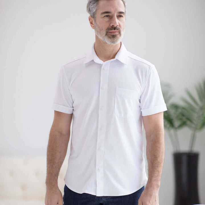 Adaptive Cooling Magnetic Front Short Sleeve Shirt in White