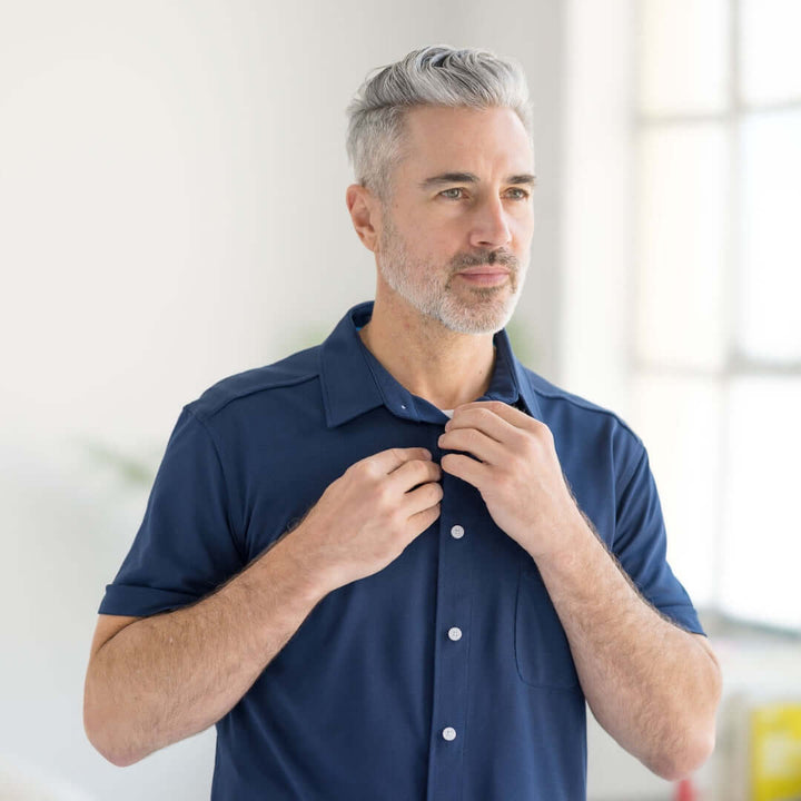 Adaptive Cooling Magnetic Front Short Sleeves Shirt in Navy