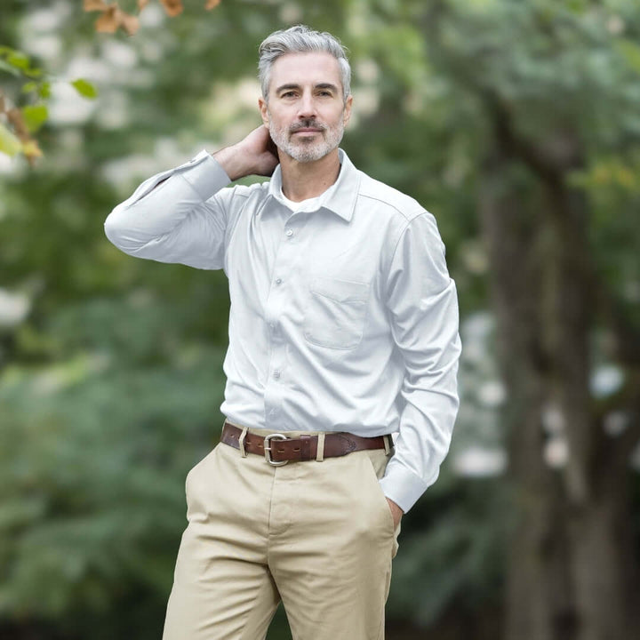 Adaptive White Magnetic Front Long Sleeve Cooling Adaptive Shirt with Pocket