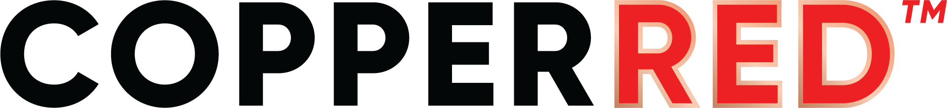 CopperRed™ logo with black and stylized red text on a transparent background