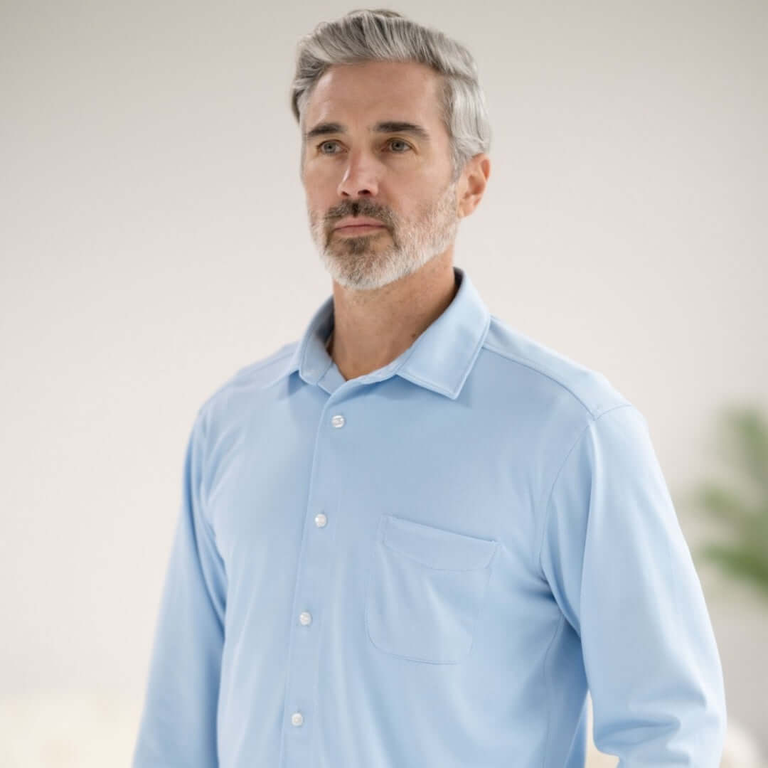 MagnaReady Carolina Blue Magnetic Front Long Sleeve Cooling Adaptive Shirt with Pocket