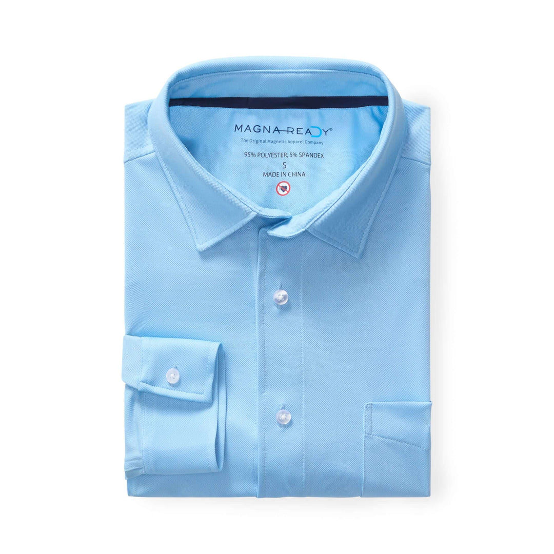 MagnaReady Carolina Blue Magnetic Front Long Sleeve Cooling Adaptive Shirt with Pocket