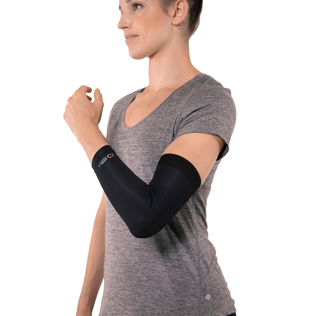  Copper Compression Arm Sleeve - Copper Infused Full Arm Brace  for Forearm, Bicep, Triceps - Tennis Elbow, Basketball, Golf, Arthritis,  Tendonitis, Bursitis, Post Surgery Rehab - Black - M : Health & Household